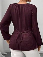 cheap Plain Blouses-Women's Blouse Ruched Plain Elegant Stylish Basic Long Sleeve Crew Neck Regular Tops Daily Streetwear Black Pink Wine Green Khaki Spring Fall