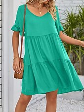 voordelige mini zwarte jurk-Dames Mini-jurk Casual jurk Katoenen jurk Zomerjurk Elegant Modieus Modern Buiten Vakantie Uitgaan Ruim Passend Effen Korte mouw V-hals Zwart Wit Leger Groen Bordeaux Zomer Lente