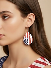 tanie Akcesoria-Amerykański 250. Jubileusz Kwiatowe Drewniane Kolczyki w Kształcie Łzy z Flagą USA lekkie Patriotyczne Biżuteria z Długimi Kolczykami dostępne w wielu stylach Casual Boho Styl na co dzień