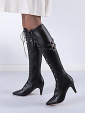 preiswerte Modische Stiefel-Kniehohe Schnürstiefel aus Leder für Damen mit schmalem Absatz – schicke Stiefel im Ausgeh-Stil, perfekt für Partys, Clubs, Abendveranstaltungen und Ausgeh-Looks.
