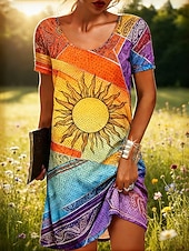  Per donna Mini Abito Abito Boho Vestito Casual Vestito T-Shirt Vintage Quotidiano All'aperto Vacanza Vestibilità regolare Grafico Astratto Manica Corta Girocollo Blu Giallo Viola Arancione Estate