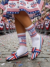 cheap Women Shoes-Women's Patriotic Knit Flats – Pointed Toe Flat Shoes with Bow Detail for Independence Day, United States Anniversary, Summer Picnics &amp; Casual Wear