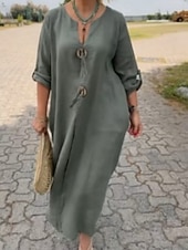 Χαμηλού Κόστους Βασικά Ψεύτικα Φορέματα-Γυναικεία Μίντι φόρεμα Λινό από ψεύτικο βαμβάκι Καθημερινό φόρεμα Κομψό Μοντέρνα ΕΞΩΤΕΡΙΚΟΥ ΧΩΡΟΥ Διακοπές Εξόδου Κανονικό Σκέτο Κοντομάνικο Λαιμόκοψη V