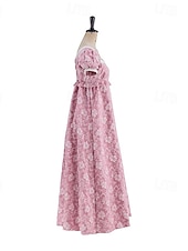 preiswerte Kleid-Retro Vintage Mittelalterlich Renaissance Bodenlang Kleid Ballkleid Kleid im Regency-Stil Puffärmel / Ballon Jacquard Blumen Kostüm Damen Halloween Karneval Abschlussball Hochzeit Maskerade Erwachsene