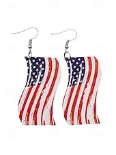 tanie Akcesoria-Amerykański 250. Jubileusz Kwiatowe Drewniane Kolczyki w Kształcie Łzy z Flagą USA lekkie Patriotyczne Biżuteria z Długimi Kolczykami dostępne w wielu stylach Casual Boho Styl na co dzień