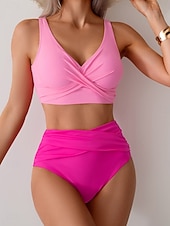 economico Bikini-Per donna Costumi da bagno Bikini Due pezzi Costume da bagno Arricciato Senza schiena Vacanza Abbigliamento da Spiaggia Semplice Scollo a V Senza Maniche Costumi da bagno