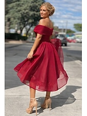 economico Abiti da cocktail-Linea ad A Lunghezza Tè Abiti da Cocktail Abiti da festa Vintage Anni 1950 Senza Maniche Senza Spalle Ospite di nozze Tulle con Pieghe