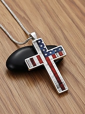 זול אביזרים-שרשרת תליון צלב דגל אמריקאי לגברים מפלדת אל-חלד, עמידה ומסוגננת, מושלמת ליום העצמאות, יום השנה ה-250 לארה"ב וללבוש יומיומי קז'ואל