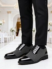 economico Scarpe Derby-scarpe formali da uomo in similpelle a quadri bianchi e neri, calzature da matrimonio e da cerimonia per uomo