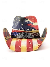 levne Příslušenství-250. výročí Spojených států pánský slaměný westernový klobouk s potiskem vlastenecké vlajky prodyšný tkaný fedora styl v několika designech festivalové prázdninové a volnočasové nošení