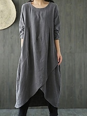 cheap Plain Dress-Women's Midi Dress Shift Dress Casual Daily Loose Fit Plain 3/4 Length Sleeve Crew Neck Black Green Gray Summer Fall Autumn