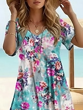 cheap Floral Dress-Women's Maxi long Dress Casual Dress A Line Dress Print Dress Fashion Modern Outdoor Beach Vacation Regular Fit Floral Graphic Short Sleeve V Neck Blue Summer Spring