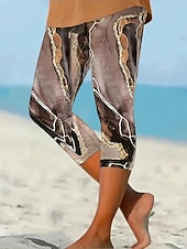 ieftine Artă și design tipar-Pentru femei Pantaloni Capri Jambiere Vacanță Hawaiană Stilat Lungimea genunchiului Talie medie Grafic Geometric Imprimeu Confort Strech În aer liber Vacanță Oficial Cămilă Roșu-aprins Vară Primăvar