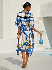 preiswerte Blumenkleider-Ozeanblauer Orchideen-Seidensatin-Kaftan
