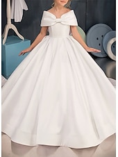baratos שמלות לילדות פרחים-Ball Gown Sweep Brush Train Flower Girl Dress First Communion Girls Cute Prom Dress Satin with Bow(s) Elegant Fit 3-16 Years