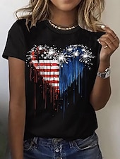  Unabhängigkeitstag Patriotische Damen T-Shirt Druck Grafik Flagge Stilvoll Klassisch Lässig Kurzarm Rundhals Reguläre Oberteile Täglich Blau Schwarz Orange Sommer Frühling