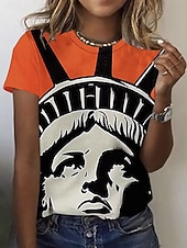  Unabhängigkeitstag Patriotische Damen T-Shirt Druck Grafik Flagge Stilvoll Klassisch Lässig Kurzarm Rundhals Reguläre Oberteile Täglich Blau Schwarz Orange Sommer Frühling