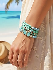 levne Dovolená příslušenství-Dámské vícebarevné korálkové náramky z pryskyřice a slitiny v bohémském stylu, moderní a zářivý vzhled, ideální na dovolenou i pro běžné nošení.