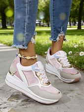 ieftine Adidași de Damă-Teniși roz cu platformă pentru femei - pantofi sport casual cu talpă amortizată, pantofi sport la modă cu șireturi pentru femei, pentru purtare zilnică, plimbări, călătorii, cumpărături și activități casual în aer liber