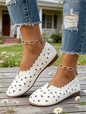 abordables Ballerines femme-Chaussures blanches ajourées pour femmes, à enfiler - design respirant découpé au laser, chaussures décontractées et confortables pour un usage quotidien, la marche, les voyages, le jardinage et les sorties estivales.