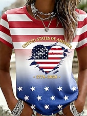  Itsenäisyyspäivä Patriottinen Naisten T-paita Printti Graafinen Kirjain Amerikan Lippu Vintage Tyylikäs Klassinen Lyhyt Hihainen Crew Neck Pyöreä Kaula Normaali Yläosat Päivittäinen Punainen/Sininen