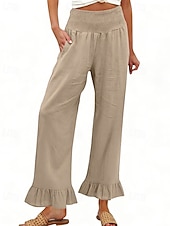 ieftine picior lat și talie înaltă-Pentru femei Pantaloni Pantaloni casual Drept Modă Șic Stradă De Bază Lungime totală Talie Înaltă Simplu Buzunar Talie elastică Comfortabil Inelastic Zilnic Vacanță Stradă Albastru piscină Negru