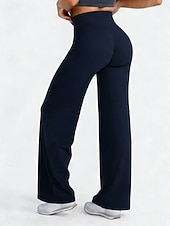 preiswerte weites Bein und hohe Taille-Damen Hose Freizeithose Gerade Mode Streetwear Basic Volle Länge Hohe Taille Einfach Elastischer Bund Bequem Atmungsaktiv Dehnbar Täglich Fitnessstudio Yoga Schwarz Rosa Burgunderrot Marineblau