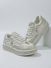 cheap Bride-Women's Silver Crystal Platform Wedding Sneakers – Modern Bridal Shoes for Outdoor Garden Weddings