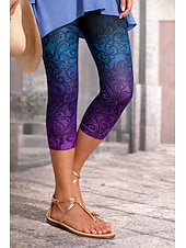 abordables -Mujer Chinos Polainas Vacaciones Vintage Ropa de calle Capris Alta cintura Floral Graphic Degradado Estampado Comodidad Suave Cómodo Alta elasticidad Diario Exterior Vacaciones Morado Verano