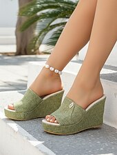 economico Sandali con zeppa-sandali con zeppa da donna in denim azzurro chiaro: eleganti sabot con plateau per resort all'aperto, vacanze estive e relax in hotel