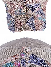 baratos Acessórios de férias-Boné feminino multicolorido estilo boho com lantejoulas, poliéster respirável, perfeito para férias e uso casual no dia a dia.