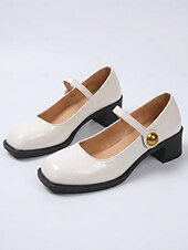 Недорогие Туфли Мэри Джейн-Женские красные туфли-мэри-джейн на устойчивом каблуке — удобные лакированные туфли на среднем каблуке из искусственной кожи с регулируемым ремешком для работы в офисе, делового повседневного стиля и ежедневных поездок на работу.