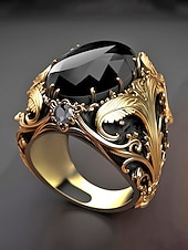cheap Men's Jewelry-Men's Vintage Royal Court Style Ring, Alloy Material with Black Gemstone, Perfect for Weddings and Parties