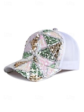 baratos Acessórios de férias-Boné feminino multicolorido estilo boho com lantejoulas, poliéster respirável, perfeito para férias e uso casual no dia a dia.
