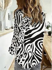 preiswerte Streifen- und geometrische Blusen-Damen Hemd Bluse Patchwork Knöpfe Druck Grafik Geometrisch Karomuster Vintage Tropisch Täglich Langarm V Ausschnitt Hemdkragen Lange Oberteile Täglich Strandbekleidung Urlaubskleidung Blau Schwarz