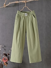  Dámské Bavlněné plátěné kalhoty Kalhoty Kalhoty pro volný čas Rovné prázdniny Módní Šik ven Po kotníky Vysoký pas Bez vzoru Kapsy Elastický pas Prodyšnost Pohodlné Neelastické Denní Dovolená ulice
