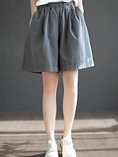 billige Benklær til kvinner-Dame Imitert bomullslin kinesisk Shorts Sommershorts Ferie Mote Gatemote Full lengde Høy Midje عادي Lomme Elastisk midje comfy Komfort Myk Elastisk utendørs Gate Aprikos Svart Grønn Kakifarget Sommer