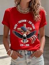  Uavhengighetsdagen Amerikansk Jubileum Patriotisk Dame T-skjorte Trykk Grafisk Flagget Bokstaver Stilig Klassisk Fritidskortermet Rundhals Vanlige Topper Daglig Blå Svart Hvit Rød Sommer Vår