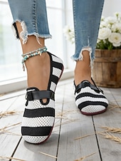 economico Ballerine da donna-Scarpe Mary Jane da donna larghe e traspiranti in maglia color cachi - scarpe casual leggere e comode, con cinturino regolabile per camminare, viaggiare, lavorare, fare shopping, andare in vacanza