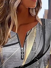 economico Maglietta Arte &amp; Design-Per donna Maglietta Cerniera Stampato Grafico Geometrico Moda Moderno Casual Manica Corta Scollo a V Top lunghi Quotidiano Uscire Weekend Grigio Estate Primavera