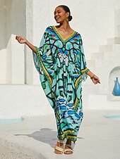 お買い得  プリントカジュアルドレス-ワンダーランドバケーションシフォンマキシドレス