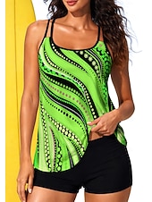 Χαμηλού Κόστους Surfing Tankinis και Bikinis-Γυναικεία Κανονικό Προστατευτικά Μαγιό με φλοράλ print Μαγιό Tankini Αφηρημένο Αποκλεισμός χρωμάτων 2 τεμάχια Αφαιρούμενη επένδυση Μπογιάγκ Προστασία από τον ήλιο UV UPF50+ Ελαστικό Αμάνικο