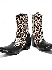 baratos Homens-Botas masculinas de couro legítimo para festivais, com estampa de leopardo, ideais para música.