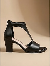 preiswerte Absatzsandalen-Schwarze Damen-Sandalen mit Blockabsatz – elegante, mittelhohe Schuhe mit T-Riemen und Knöchelunterstützung für Büro und Alltag &amp;halbformelle Veranstaltungen