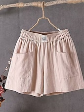 levne Luxusní kalhoty-Dámské Bavlněné plátěné šortky Kalhoty chinos Kraťasy Letní šortky prázdniny Módní Šik ven Krátký Vysoký pas Bez vzoru Kapsy Elastický pas Prodyšnost Pohodlné Neelastické Denní Dovolená ulice Čern