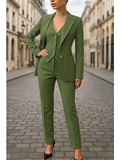 cheap Women's Suits-Women's 3 Pieces Suits Formal Wedding Guest Stretch Crepe Elegant Simple Minimalist Long Sleeve Ankle Length Peak Lapel Single Breasted