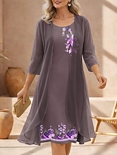economico Abito Floreale-Per donna Insieme del vestito Abito a Tubino Abito Estivo Elegante Floreale Grafico Stratificato Stampato Abito Midi Manica 3/4 Girocollo Quotidiano Vacanza Blu Viola Verde Estate Primavera