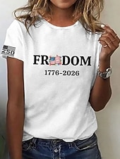  Ziua Independenței Americane Pentru femei Tricou Imprimeu Grafic Scrisă Steagul american Stilat Clasic Casual Manșon scurt Stil Nautic Topuri lungi Zilnic Negru Alb Roșu-aprins Vară Primăvară