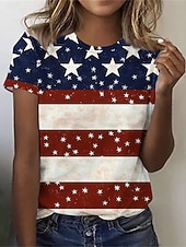  Ημέρα Αμερικανικής Ανεξαρτησίας Γυναικεία Μπλουζάκι Στάμπα Γραφική Σημαία Στυλάτο Κλασσικό Καθημερινό Κοντομάνικο Στρογγυλή Ψηλή Λαιμόκοψη Στρογγυλή Λαιμόκοψη Κανονικά μπλουζάκια Καθημερινά