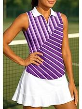 economico Camicia Donna-Per donna Geometrico A righe Maglietta sportiva Polo da golf Maglia da tennis Senza Maniche Cerniera Floreale UPF50+ Resistente ai Raggi UV Alta elasticità Traspirante Tennis Golf Pickleball Collo